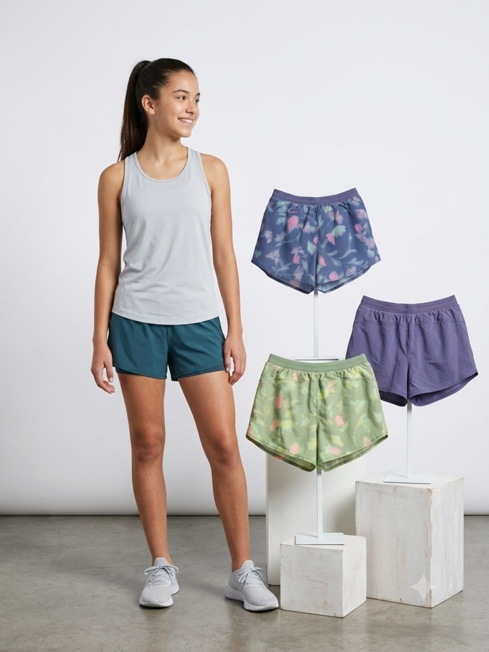 all in motion Gisls 4 Athletic Shorts - Teal, Purple, Floral, Green Print